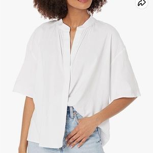 VINCE Short Sleeved Shirred Band Collar Linen Blend Button Up Sz Small